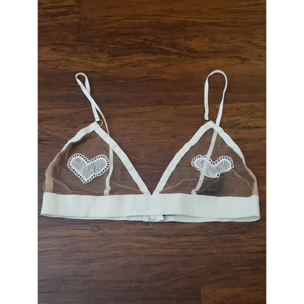 For Love & Lemons Sheer Heart Bralette Cream Size Large Romantic Fairy Dainty